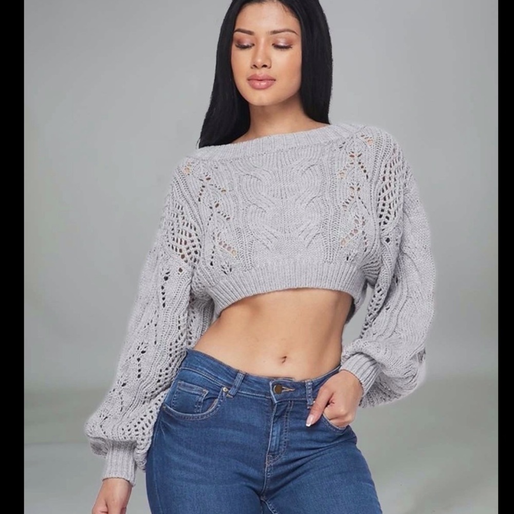 Grey Cropped Knit Sweater